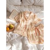 Lcw Dream Ekru Gömlek Yaka Desenli Kadın Şortlu Pijama Takımı - XL