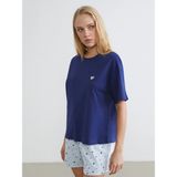 Lcw Dream Mavi Kalp Nakışlı Kadın Şortlu Pijama Takımı - XL