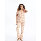 Lcw Dream Mercan Gömlek Yaka Desenli Kısa Kollu Kadın Pijama Takımı