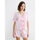 Lcw Dream Pembe V Yaka Çizgili Kadın Şortlu Pijama Takımı
