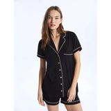 LCW DREAM Siyah Gömlek Yaka Düz Kısa Kollu Kadın Şortlu Pijama Takımı
