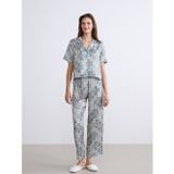 Lcw Dream Yeşil Gömlek Yaka Desenli Saten Kadın Pijama Takımı
