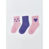 Lcw Eco Kalp Baskılı Kız Çocuk Patik Çorap 3'lü (W5) - Pembe