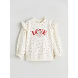 Lcw Ekru Bisiklet Yaka Fırfır Detaylı Kız Bebek Sweatshirt - 1 - 2 Yaş