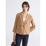 Lcw Everyday Bej Kruvaze Yaka Çizgili Kadın Blazer Ceket
