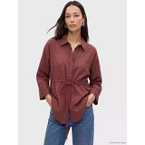 Lcw Everyday Bordo Çizgili Oversize Armürlü Kadın Gömlek