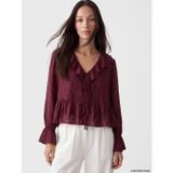 Lcw Everyday Bordo V Yaka Fırfırlı Bağlama Detaylı Bluz