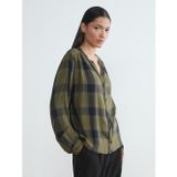 Lcw Everyday Haki Kaçık Yaka Ekose Oversize Bluz