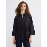 Lcw Everyday Lacivert Çizgili Bağlamalı Oversize Kadın Gömlek