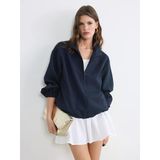 Lcw Everyday Lacivert Dik Yaka Çizgili Oversize Kadın Ceket