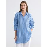 Lcw Everyday Mavi Çizgili Oversize Kadın Gömlek Tunik