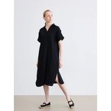 Lcw Everyday Siyah Gömlek Yaka Dokulu Oversize Müslin Elbise