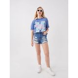 Lcw Jeans İndigo Standart Fit Yırtık Detaylı Kadın Jean Şort