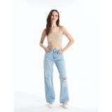 Lcw Jeans Indigo Wideleg Yırtık Detaylı Kadın Jean Pantolon