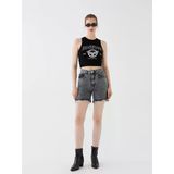 Lcw Jeans Siyah Bermuda Fit Yırtık Detaylı Kadın Jean Şort