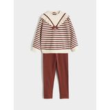 Lcw Kahverengi Bebe Yaka Çizgili Kız Çocuk Sweatshirt ve Tayt - 6 - 7 Yaş