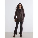 Lcw Kahverengi Kruvaze Yaka Süet Görünümlü Kadın Trençkot - Koyu Kahve - 36