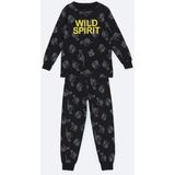 Lcw Kids Antrasit Bisiklet Yaka Baskılı Uzun Kollu Erkek Çocuk Pijama Takımı