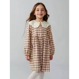Lcw Kids Bej Bebe Yaka Ekose Desen Flanel Kız Çocuk Elbise