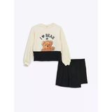 Lcw Kids Bej Bisiklet Yaka Ayı Teddy Baskılı Kız Çocuk Sweatshirt Ve Şort Etek