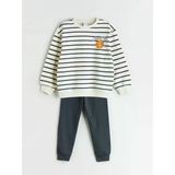 Lcw Kids Bej Bisiklet Yaka Çizgili Erkek Çocuk Sweatshirt Ve Pantolon 2'Li Takım