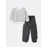 Lcw Kids Bej Bisiklet Yaka Çizgili Erkek Çocuk Sweatshirt Ve Pantolon 2'Li