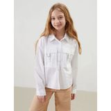 Lcw Kids Beyaz Basic Uzun Kollu Kız Çocuk Crop Gömlek