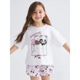 Lcw Kids Beyaz Baskılı Kız Çocuk Şortlu Pijama Takım