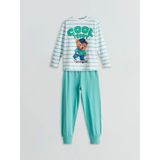 Lcw Kids Beyaz Bisiklet Yaka Ayı Teddy Baskılı Erkek Çocuk Pijama Takımı - White Printed - 3 - 4 Yaş
