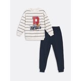 Lcw Kids Beyaz Bisiklet Yaka Baskılı Erkek Çocuk Sweatshirt ve Eşofman Alt 2'li