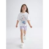 Lcw Kids Beyaz Bisiklet Yaka Baskılı Kız Çocuk Şortlu Pijama Takımı