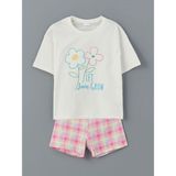 Lcw Kids Beyaz Bisiklet Yaka Çiçekli Kız Çocuk Şortlu Pijama Takımı