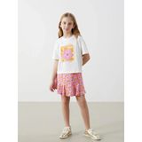 Lcw Kids Beyaz Bisiklet Yaka Çiçekli Kız Çocuk Tişört Ve Etek