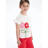 Lcw Kids Beyaz Bisiklet Yaka Çiçekli Kız Çocuk Tişört