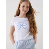 Lcw Kids Beyaz Bisiklet Yaka Fiyonk Baskılı Kız Çocuk Tişört