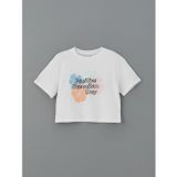 Lcw Kids Beyaz Bisiklet Yaka Hawaiian Baskılı Kız Çocuk Tişört