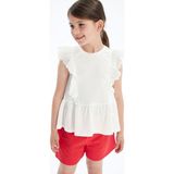 Lcw Kids Beyaz Bisiklet Yaka Pileli Kız Çocuk Tişört