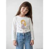 Lcw Kids Beyaz Bisiklet Yaka Uzun Kollu Baskılı Kız Çocuk Tişört