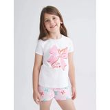 Lcw Kids Beyaz Fiyonk Baskılı Kız Çocuk Şortlu Pijama Takım