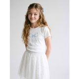 Lcw Kids Beyaz Fiyonk Baskılı Taşlı Kız Çocuk Fitilli Tişört