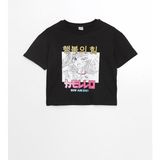 Lcw Kids Bisiklet Yaka Anime Baskılı Kız Çocuk Crop Tişört - 8 - 9 Yaş - Dropsuz - Black