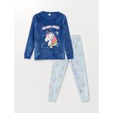 Lcw Kids Bisiklet Yaka Pelüş Kız Çocuk Pijama Takımı - Blue - Dropsuz - 8 - 9 Yaş