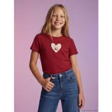 Lcw Kids Bordo Bisiklet Yaka Kalp Nakışlı Kız Çocuk Tişört