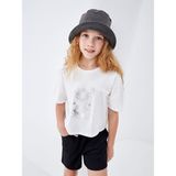 Lcw Kids Ekru Bisiklet Yaka Baskılı Kısa Kollu Kız Çocuk Crop Tişört - 11 - 12 Yaş