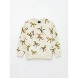 Lcw Kids Ekru Bisiklet Yaka Baskılı Kız Çocuk Kalın Sweatshirt