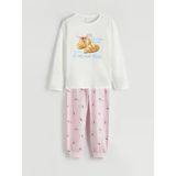 Lcw Kids Ekru Bisiklet Yaka Baskılı Kız Çocuk Pijama Takımı