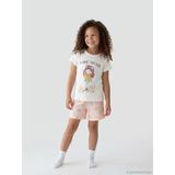 Lcw Kids Ekru Bisiklet Yaka Baskılı Kız Çocuk Şortlu Pijama Takımı