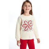 Lcw Kids Ekru Bisiklet Yaka Çiçekli Kız Çocuk Sweatshirt ve Pantolon 2'li Takım - 4 - 5 Yaş