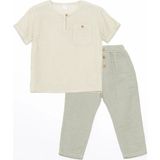 Lcw Kids Ekru Bisiklet Yaka Kısa Kollu Basic Erkek Bebek Gömlek ve Pantolon 2'li Takım