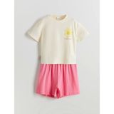 Lcw Kids Ekru Bisiklet Yaka Kız Çocuk Şortlu Pijama Takımı